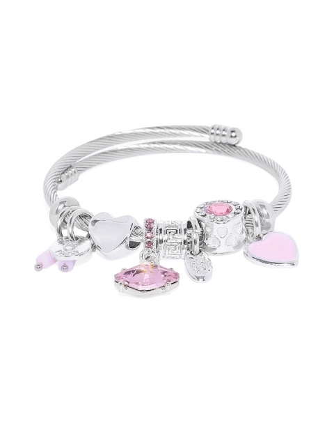 

Peora Silver-Plated Pink Crystal Adjustable Charm Bracelet