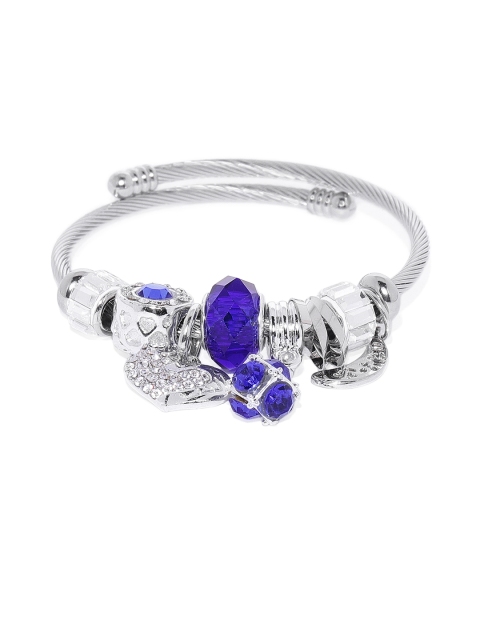 

Peora Silver Plated Blue Crystal Studded Adjustable Charm Bracelet