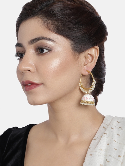

Peora Gold-Plated & White Enamelled Dome Shaped Jhumkas