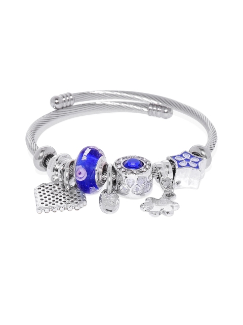 

Peora Silver-Plated Blue Crystal Studded Adjustable Charm Bracelet