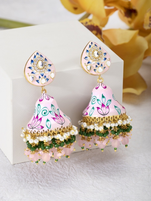 

Peora Pink & Gold-Plated Meenakari Dome Shaped Jhumkas