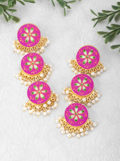 

Peora Pink & Gold-Plated Meenakari Classic Drop Earrings