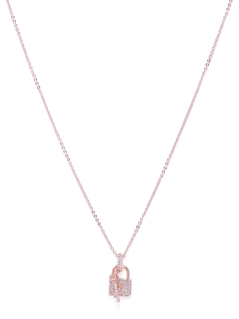 

Peora Women Rose Gold-Plated CZ-Studded Pendant With Chain