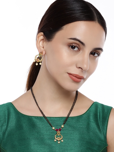 

Peora Gold-Plated CZ-Studded Mangalsutra with Earrings