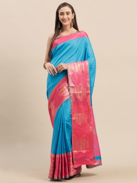 

Stylee LIFESTYLE Blue & Pink Art Silk Woven Design Saree