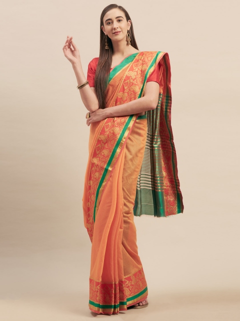 

Stylee LIFESTYLE Orange Silk Blend Woven Design Banarasi Saree