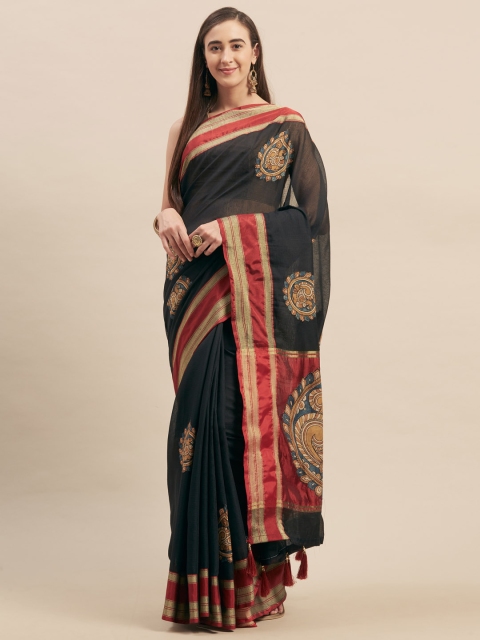 

Stylee LIFESTYLE Black & Red Art Silk Printed Saree