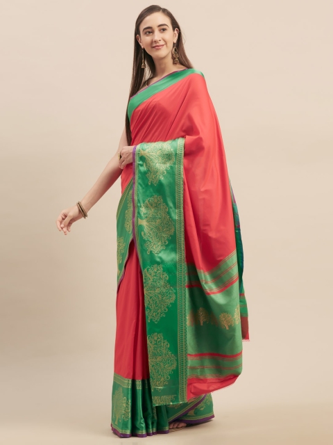 

Stylee LIFESTYLE Red & Green Art Silk Woven Design Saree