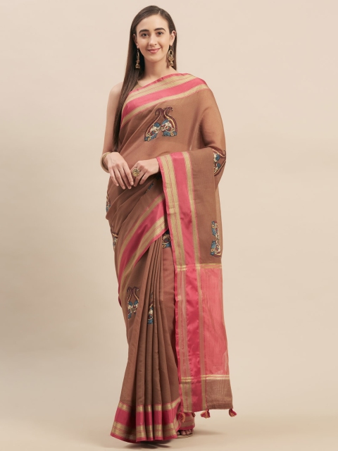 

Stylee LIFESTYLE Brown & Pink Art Silk Printed Saree