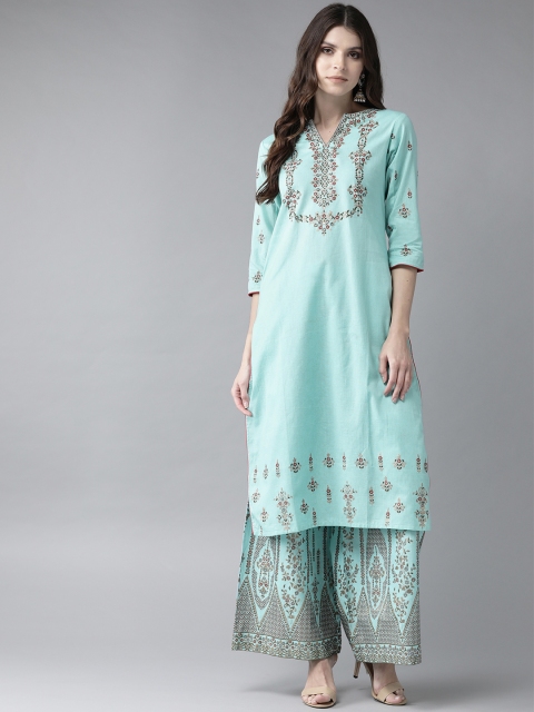 

Shree Women Blue & Green Yoke Design Kurta with Palazzos