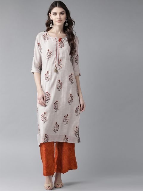 

Shree Women Grey & Rust Orange Printed Kurta with Palazzos