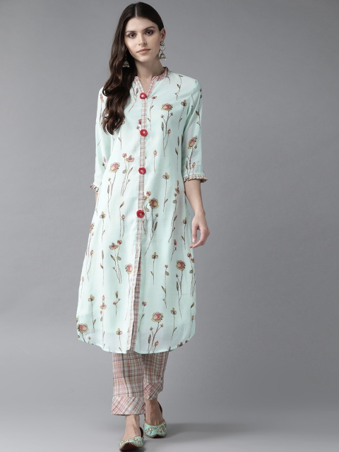 

Shree Women Green & Red Printed Kurta with Trousers