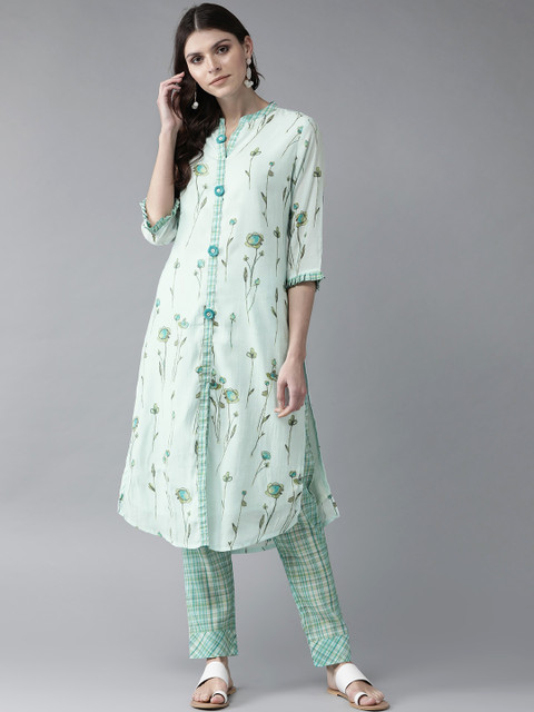 

Shree Women Green Printed Kurta with Trousers