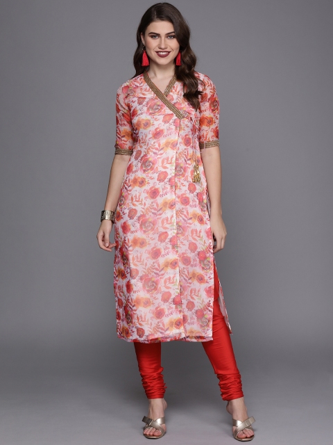 

Bollywood Vogue Women Red & White Printed Made To Measure Kurta with Churidar