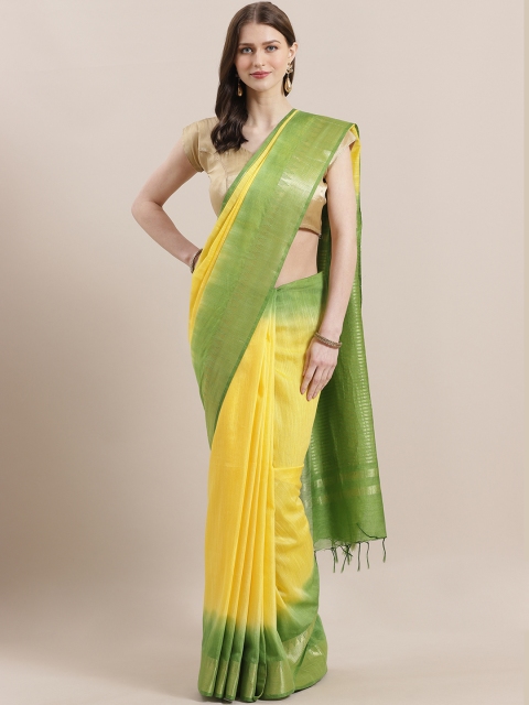 

swatika Yellow & Green Solid Bhagalpuri Handloom Saree