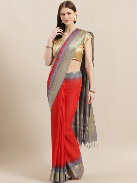 

swatika Red & Grey Solid Bhagalpuri Handloom Saree