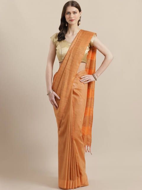 

swatika Orange Handloom Solid Bhagalpuri Saree