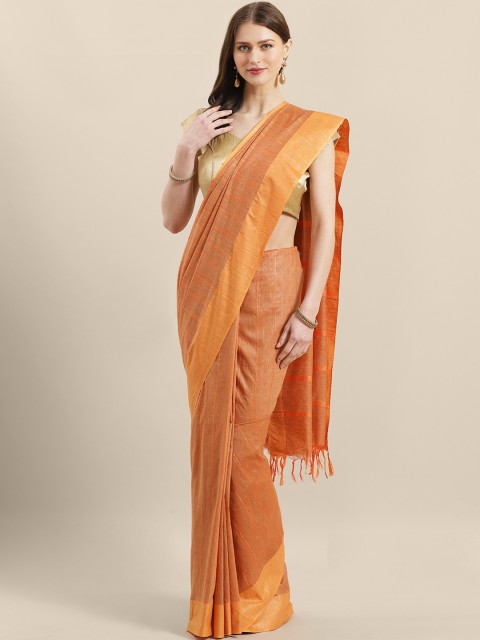 

swatika Orange Handloom Striped Bhagalpuri Saree