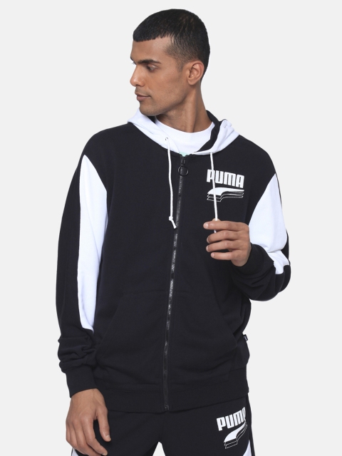 

Puma Men Black & White Colorblocked REBEL Block FZ TR Hooded Sweatshirt