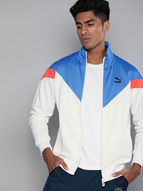 

Puma Men White & Blue Colourblocked Lightweight Iconic MCS Track PT Sporty Jacket