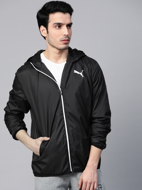 

Puma Men Black Solid Hooded Essentials Windbreaker Sporty Jacket
