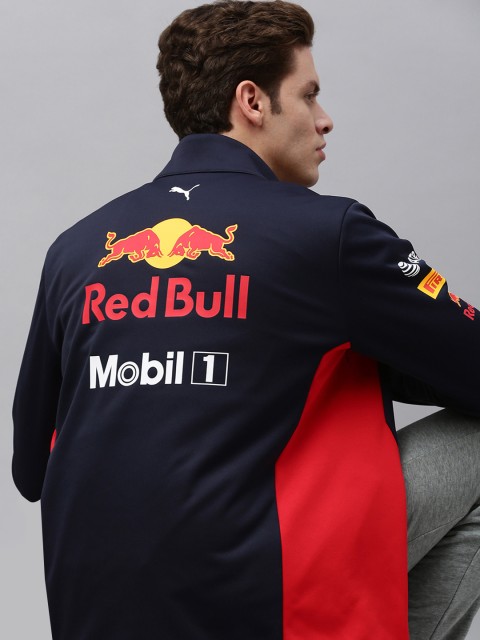 

Puma Men Navy Blue & Red AMRBR Team Softshell Printed Sporty Jacket