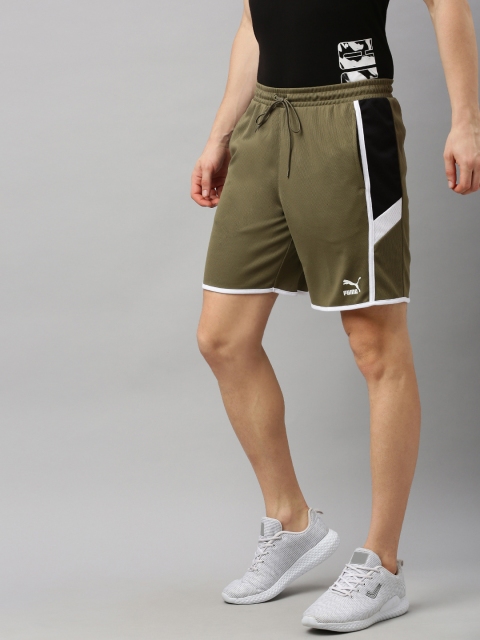 

Puma Men Olive Green Solid Regular Fit Sports Shorts