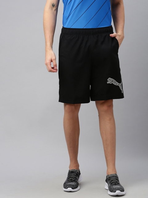 Men Black Solid Regular Fit DryCell Sports Shorts With Printed Detailing