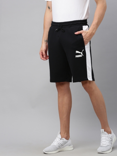 

Puma Men Black Solid Regular Fit Iconic Side Striped Sports Shorts With Printed Detailing