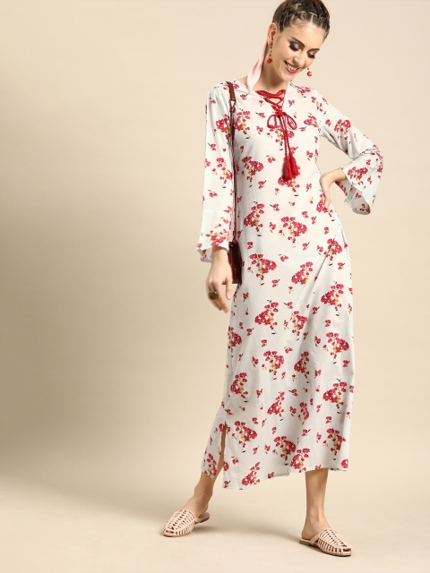 

Nayo Women Off-White & Pink Printed Maxi Dress