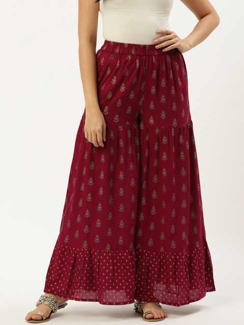 

Nayo Women Magenta & Golden Printed Flared Palazzos