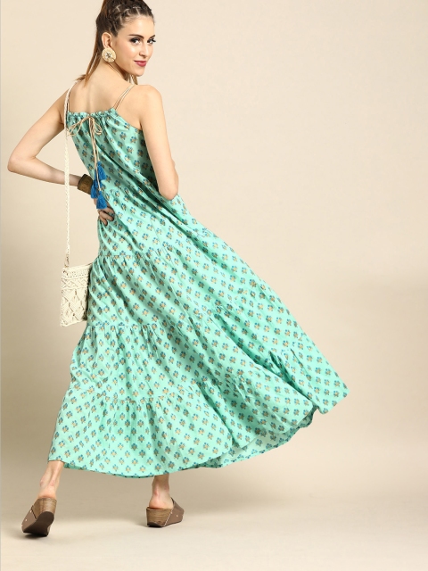 

Nayo Women Mint Green Printed Maxi Dress