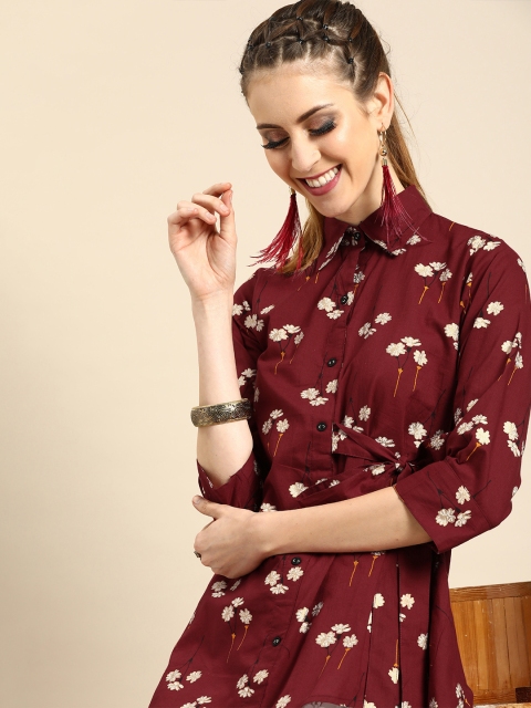 

Nayo Women Asymmetric Tunic With front tie-up detail, Maroon