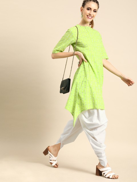 

Nayo Women Lime Green & White Printed Kurta with Dhoti Pants