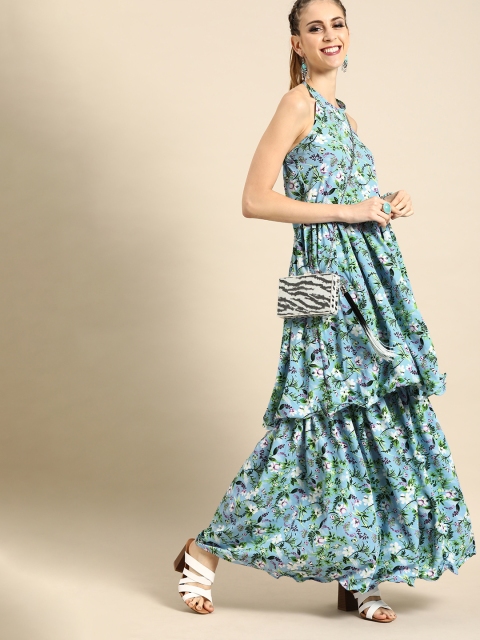 

Nayo Women Blue & Green Printed Kurta with Sharara
