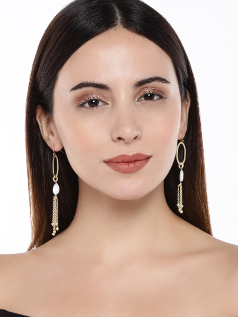 

AccessHer Gold-Toned & White Contemporary Drop Earrings