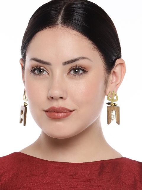 

AccessHer Gold-Toned & White Classic Drop Earrings