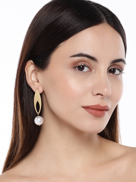 

AccessHer Gold & White Teardrop Shaped Drop Earrings
