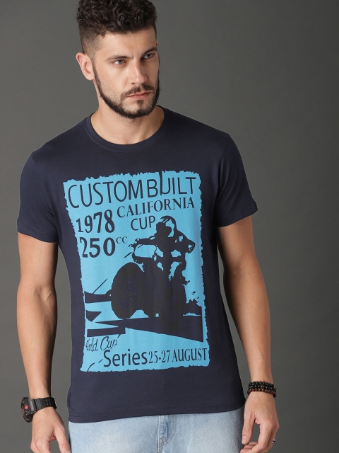 

Roadster Men Navy Blue Printed Round Neck T-shirt
