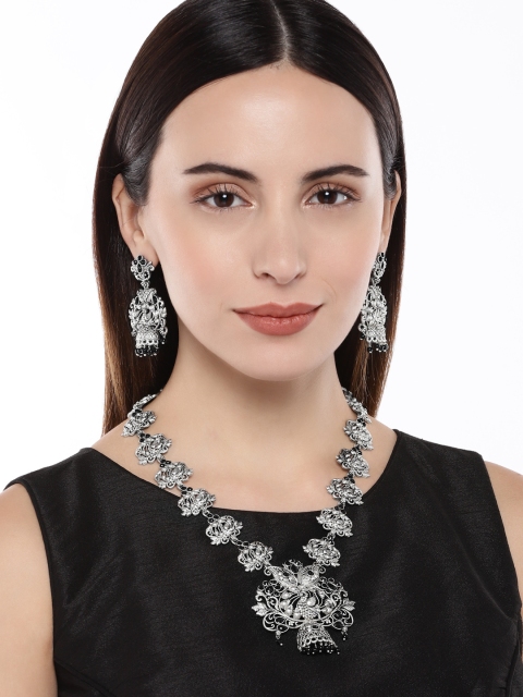 

AccessHer Silver-Toned Temple Design Long Jewellery Set