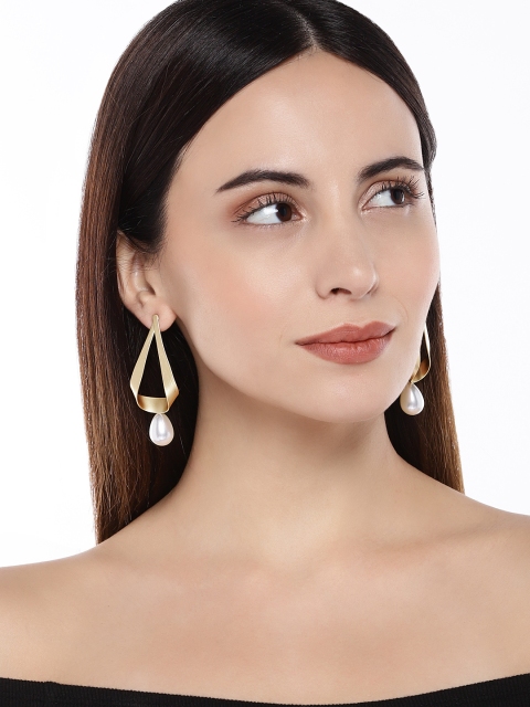 

AccessHer Gold-Toned & White Contemporary Drop Earrings