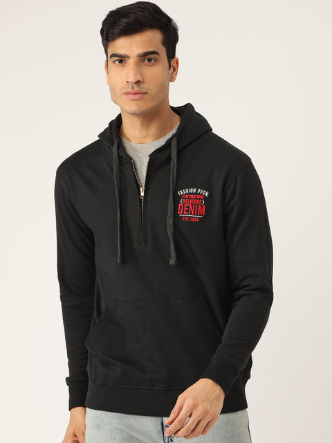 

HARBORNBAY Men Black Solid Hooded Sweatshirt