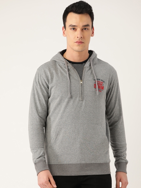 

HARBORNBAY Men Grey Melange Solid Hooded Sweatshirt