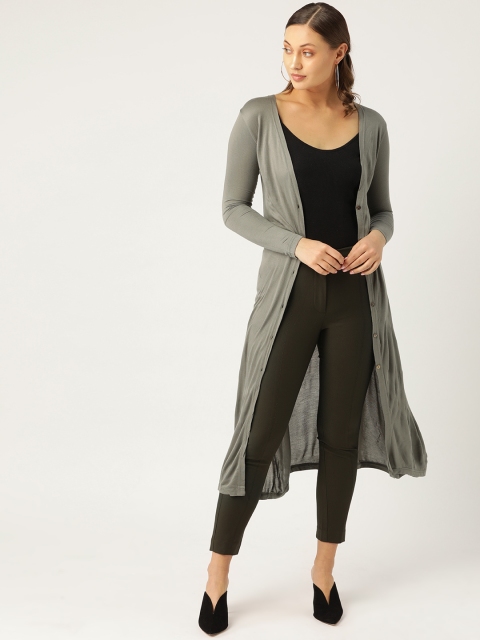 

Trend Arrest Women Olive Green Solid Button Shrug