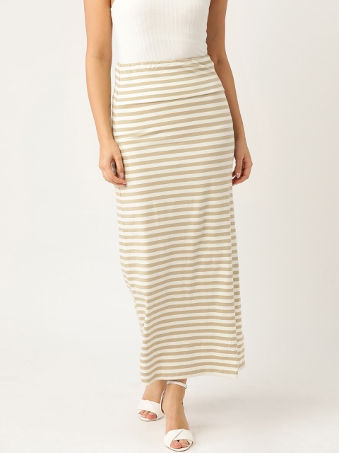 

Trend Arrest Women Cream-Coloured & Beige Striped Maxi Straight Skirt