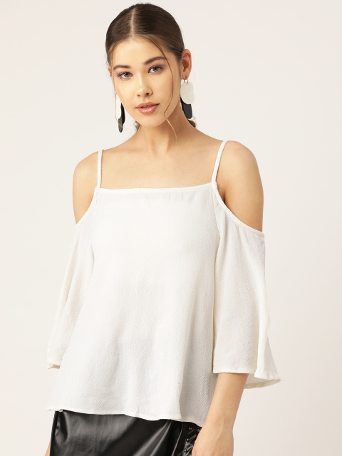 

Trend Arrest Women Cream-Coloured Solid Bardot Top