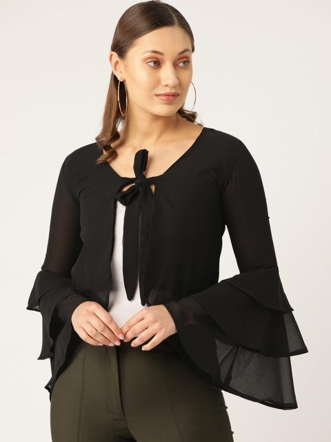 

Trend Arrest Women Black Solid Tie-Up Shrug