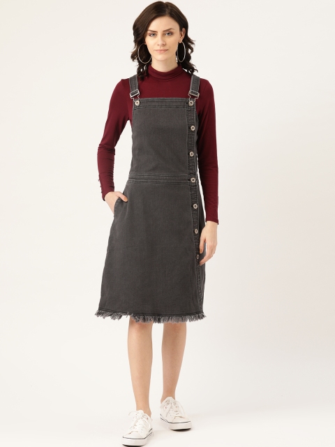 

urSense Women Charcoal Grey Denim Pinafore Dress