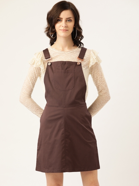 

urSense Women Coffee Brown Solid Pinafore Dress