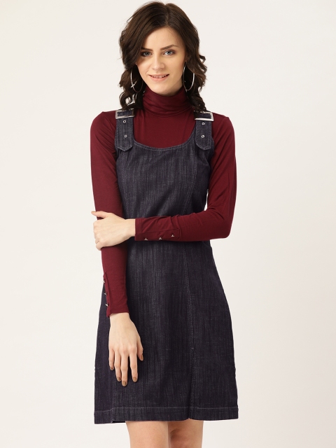

urSense Women Navy Blue Denim Pinafore Dress